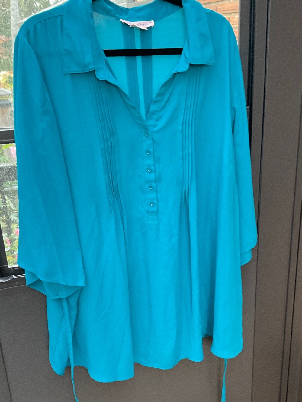 Penningtons Teal Pintuck Button-Front Tunic